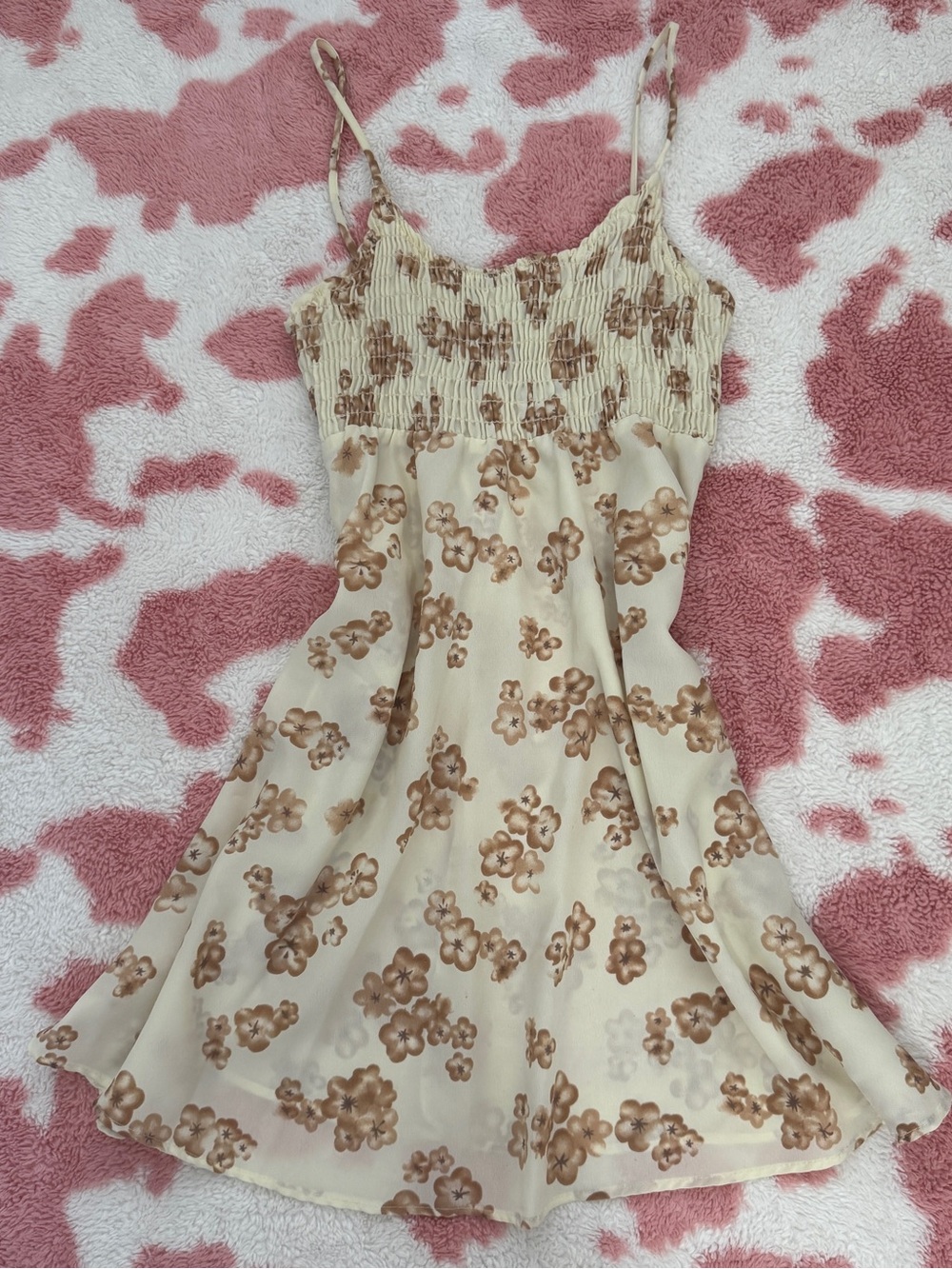 Floral Cream & Brown Smocked Sundress